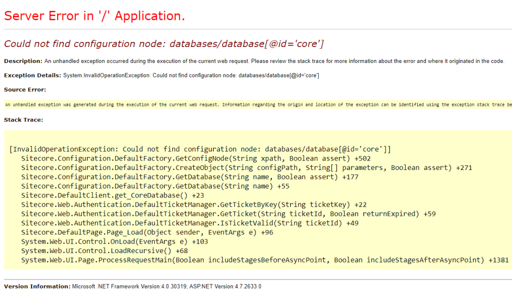 Could not find configuration node